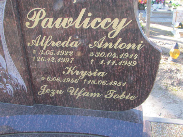 Afreda Pawlicka 1922 Sławno Gmina - Grobonet - Wyszukiwarka osób pochowanych